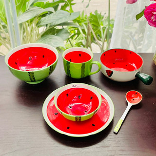 Bộ bát đĩa gốm sứ decor, bát ăn cơm, bát ăn chè, chén dĩa dễ thương bộ bát đĩa dưa hấu 3d cực xinh yêu