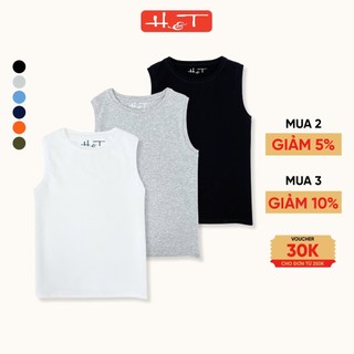Áo 3 lỗ bé trai H&T, áo phông dáng basic năng động, chất thun cotton 4 chiều cho bé từ 10-35kg-HTBT006