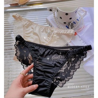 Quần lót nữ dây sườn vải lụa satin, đính hạt chữ pinkplay sexy cao cấp