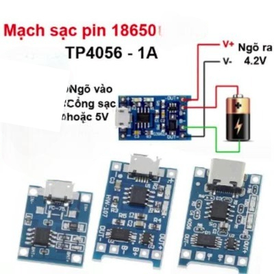 Mạch Sạc Pin TP4056 cổng USB micro B / Type C (Có / Không IC bảo Vệ )
