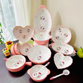 Bộ Bát Đĩa Gốm Sứ Decor, Bát Ăn Cơm, Bát Ăn Chè, Chén Dĩa Dễ Thương Bộ Đĩa Hello Kitty Cực Đáng Yêu