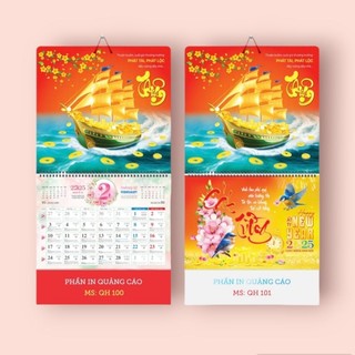 Lịch treo tường lò xo giữa 13 tờ gắn bộ số 2025