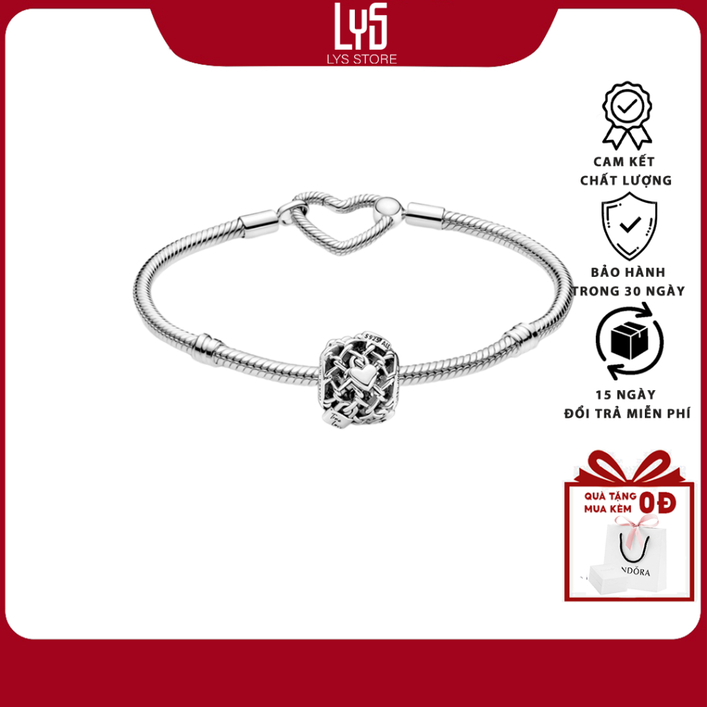 Vòng tay bạc Lys mix sẵn -Bộ Vòng Charm Vòng Tay Bạc Khóa Trái Tim Và Charn Bạc Móc Khóa 5020SV-1337