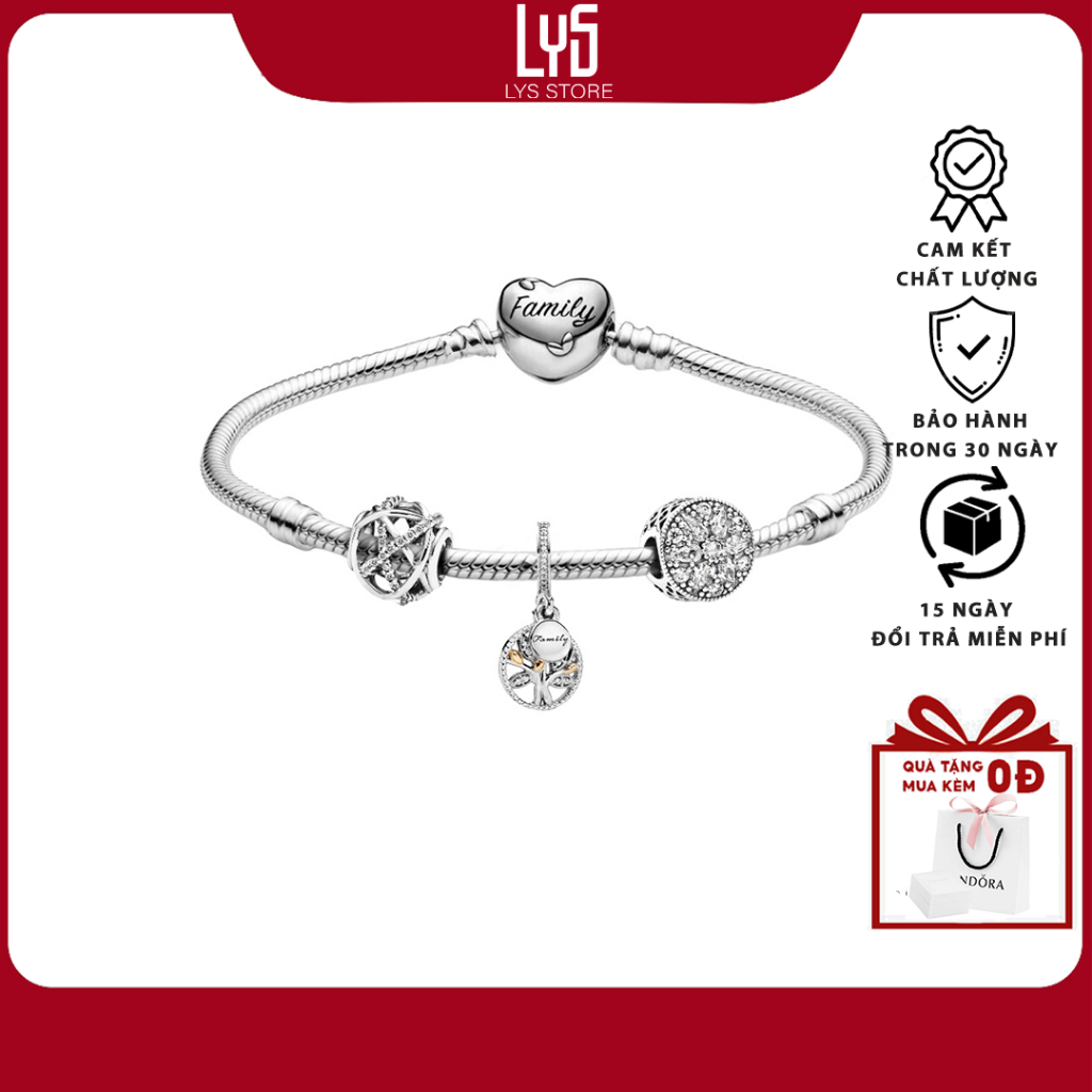 Vòng Tay bạc Lys Mix Charm Fullbox Bạc S925 - Vòng Phong Thủy Gia Đình Bình An, May Mắn 5014 - 1112,