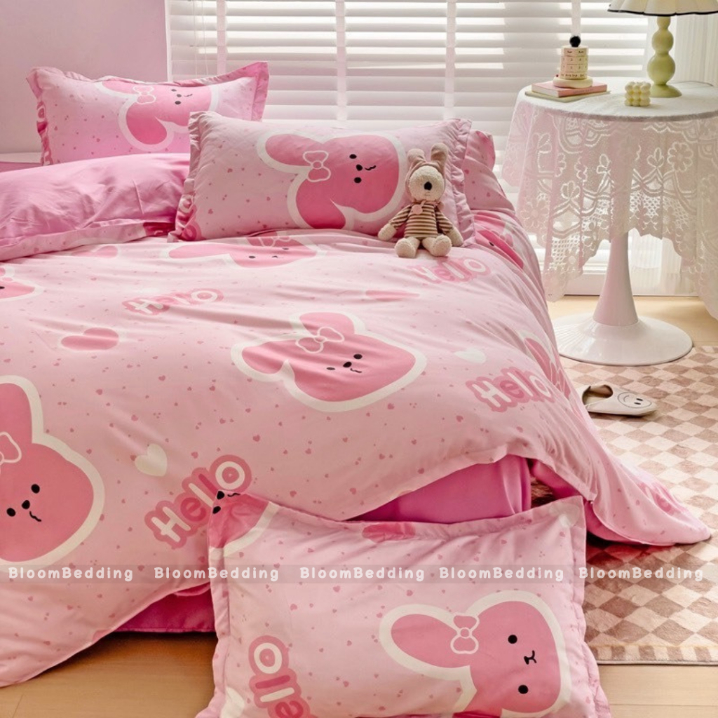 POLY | Set Chăn Ga Gối Cotton Poly 4 món - Thỏ hồng