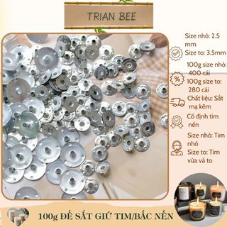 100g đế sắt kẹp tim, bấc nến,  chân giữ tim nến đứng thẳng - nguyên liệu làm nến Trian Bee