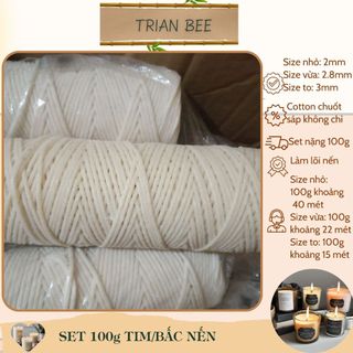 100g bấc nến [tim nến] cotton chuốt sáp không chì - nguyên liệu làm nến Trian Bee