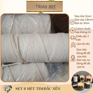 Tim nến [bấc nến] cotton chuốt sáp không chì 2 mét - nguyên liệu làm nến Trian Bee
