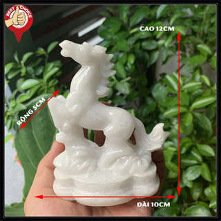 [Tượng con ngựa] Tượng Ngựa Phong Thủy - Tượng ngựa phong thủy để bàn làm việc - Màu trắng đá non nước - Cao 12cm