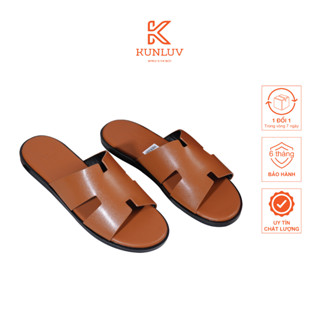 Dép HM Nam Quai Ngang MS25 Fullbox, Màu Nâu Vàng Da MicroFiber, Đế Cao Su Non, BH 6 Tháng