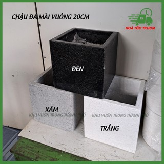 Chậu xi măng đá mài vuông 20x20cm, chậu đá mài để bàn
