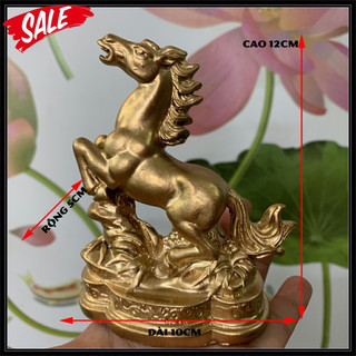 Tượng Đá Trang Trí Ngựa Phong Thủy - Tượng ngựa phong thủy để bàn làm việc - Màu nhũ đồng - Cao 12cm