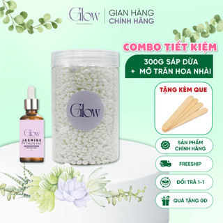  Combo 300Gr Sáp Dừa Cao Cấp Siêu Bám Lông GLOWWAXING + Mỡ Trăn Hoa Nhài 10ml Tặng Que Phết CHE TÊN SẢN PHẨM 