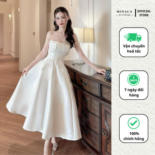 Váy maxi thiết kế đính hoa đá sang chảnh đầm cúp ngực dáng xoè dài chất tafta Minaca Clothing V269