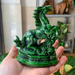 [Linh vật phong thủy] Tượng đá con ngựa trang trí phong thủy bàn làm việc phong thủy phòng khách - Xanh Lục Bích - 12cm