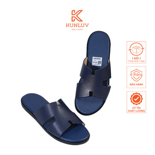  Dép HM Nam Quai Ngang MS26 Full Box Quai Da Microfiber Xanh Navy Đế Cao Su Non BH 6 Tháng 