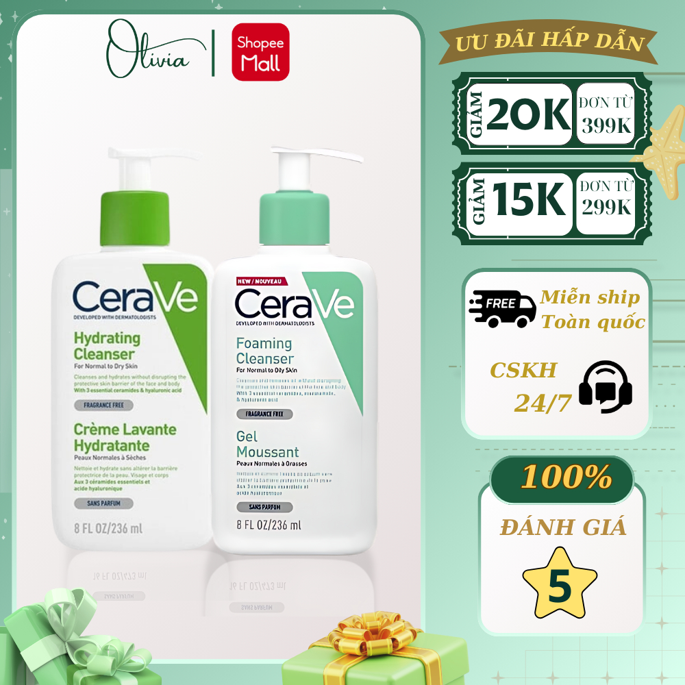 Sữa Rửa Mặt Cerave Foaming Facial Cleanser 236ml ,Cerave Sữa Rửa Mặt Dành Cho Da Dầu Mụn
