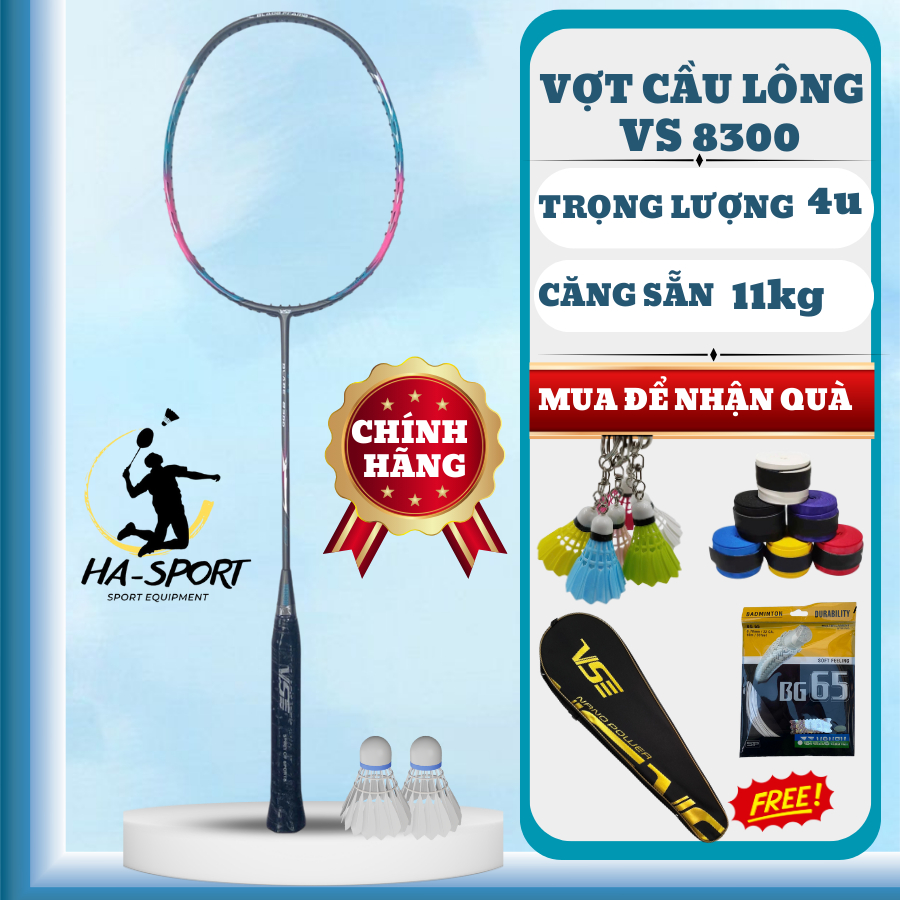 Vợt cầu lông VS BLADE 8300 chính hãng căng sẵn 11kg ,công thủ toàn diện,tặng kèm cuốn cán, bao đựng 