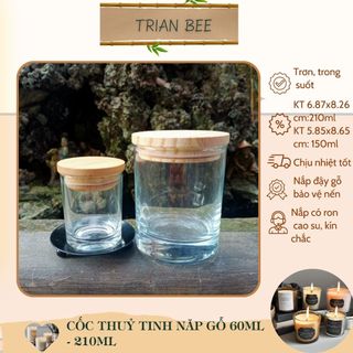 (giá sỉ sll chỉ từ 1x) Cốc đựng nến thủy tinh nắp gỗ có gioăng cao su - cốc làm nến Trian Bee
