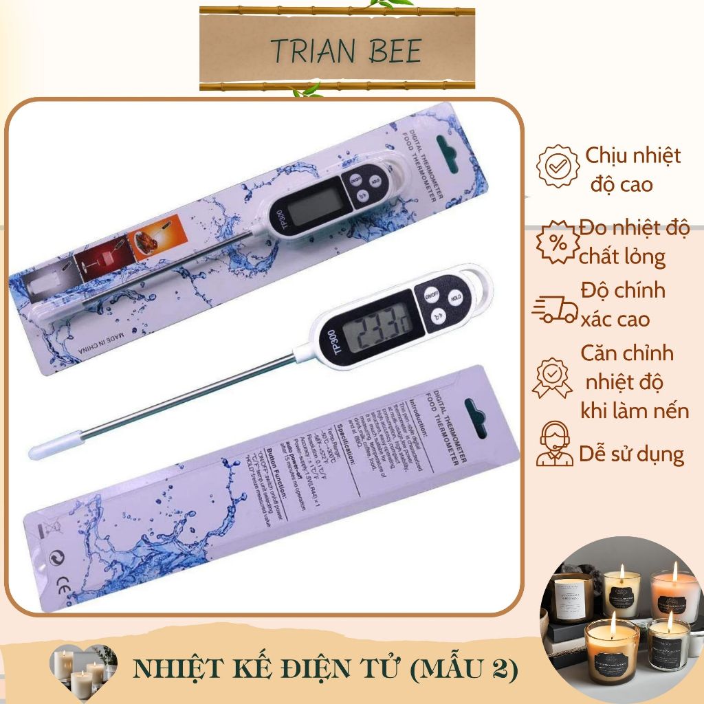 Nhiệt kế điện tử đa năng, chuyên dùng đo nhiệt độ chất lỏng - dụng cụ làm nến thơm Trian Bee