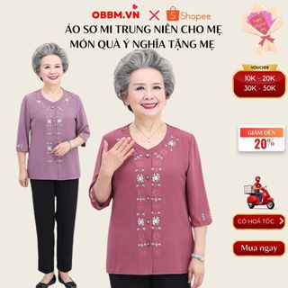 Áo sơ mi trung niên, áo cho người già đi chơi đi tiệc chất mát, tặng các mẹ các bà rất chuẩn