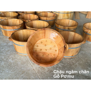 Chậu ngâm chân gỗ Pơmu có hạt massage