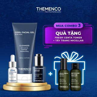[Tặng Toner 60ml+Tẩy trang 60ml] Combo Giảm Mụn Mờ Thâm Dưỡng Trắng Cho Nam TheMenco Lightening, ZinC, Cool Facial Gel