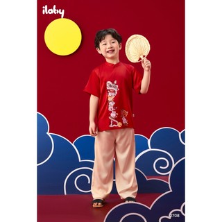 Set trung thu cho bé trai ILABY Bách Đình set chú cuội cổ tàu cộc tay phối vạt cài cúc 