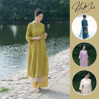 Áo dài cách tân form xuông thêu hoạ tiết lắc tay cao cấp phù hợp chụp kỷ yếu lễ hội tết - Áo Dài Hà Minh