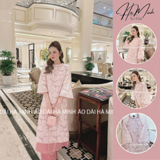 Áo dài hồng Cẩm Anh 4 tà, chất liệu gấm dệt hoa nổi phù hợp mặc tết du xuân, lễ hội, cưới hỏi - Áo Dài Hà Minh