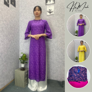 Áo dài cách tân gấp hoa cao cấp hoạ tiết hoa mai nổi dáng suông cổ tết xinh xắn mặc dịp lễ tết, cưới hỏi -Áo Dài Hà Minh
