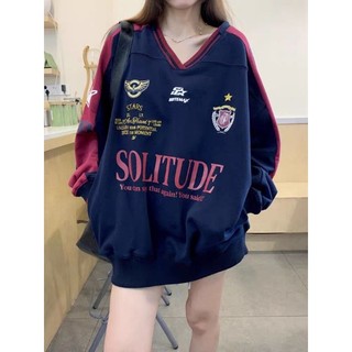 Áo Hoodie cổ V in chữ phong cách Hàn Quốc