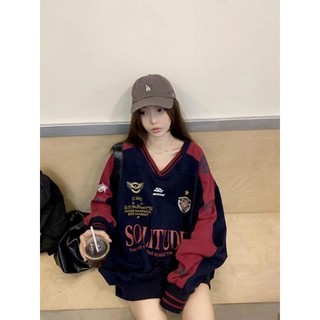 Áo Hoodie cổ V in chữ phong cách Hàn Quốc