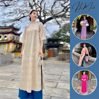 Áo Dài Cách Tân Nữ Dáng Suông Xưa Vải Gấm Hoạ Tiết Đính Nơ Hàng May Sẵn Big Size Mặc Mùa Tết Lễ Hội