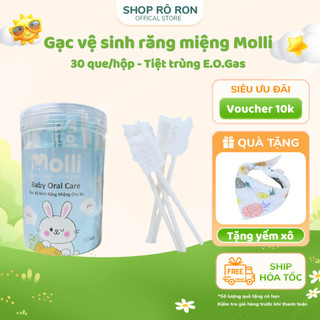 Que gạc rơ lưỡi MOLLI - Hộp 30 que tưa lưỡi MOLLI vệ sinh miệng cho bé sơ sinh - Shop Rô Ron