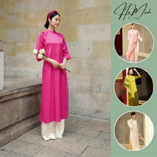 Áo dài cách tân gấm dáng lửng mềm mại thiết kế cổ truyền thống phối màu xinh trẻ trung - Áo dài Hà Minh