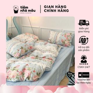 Bộ 4 Món Vỏ Chăn Ga Gối Cotton Living 100% Nhiều Mẫu Mã Fullsize Mềm Mát Phong Cách Hàn Tiệm Nhà Mêu
