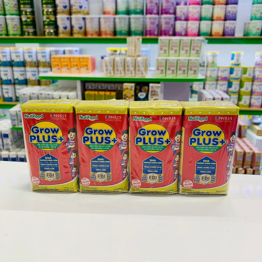 [Vỉ 4 Hộp] Sữa Bột Pha Sẵn Nutifood GrowPLUS+ Tăng Cân, Tăng Chiều Cao (110ml)