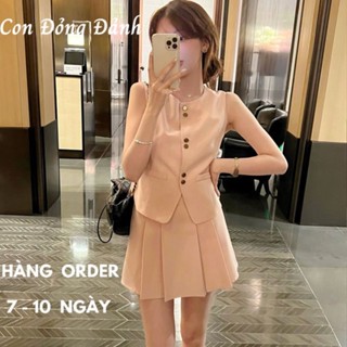[ORDER] Set Áo Gile Nữ Kèm Chân Váy Xòe - Bộ Áo Váy Thiết Kế Cộc Tay Chân Váy Ngắn Màu Hồng Mùa Hè AC054 Lovito
