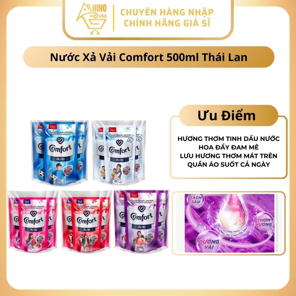 Set 3 Túi Nước Xả Vải, Quần Áo Comfort 500ml Thái Lan Lưu Hương Lâu Hương Thơm Tươi Mới - Hinohouse