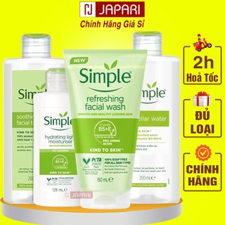 Combo Sữa Rửa Mặt Simple + Nước Tẩy Trang Simple + Toner Nước Hoa Hồng Simple + Kem Dưỡng Ẩm Simple Chính Hãng Japari