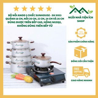 Bộ Nồi Nhôm Anod 5 Món Sunhouse - SH995, Nắp Kính Cường Lực, Sang Trọng Hiện Đại Nổi Bật Căn Bếp