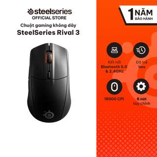 Chuột gaming không dây steelseries rival 3 wireless màu đen 6 nút, pin 400h, 18000 cpi, 400dpi, bảo hành 1 năm