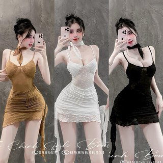 Đầm ôm body 2 dây đính hoa chất lazong siêu xinh