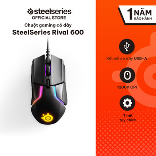 Chuột gaming có dây steelseries rival 600 màu đen, led rgb, 12000cpi, 350dpi, 60 triệu clicks, bảo hành 1 năm