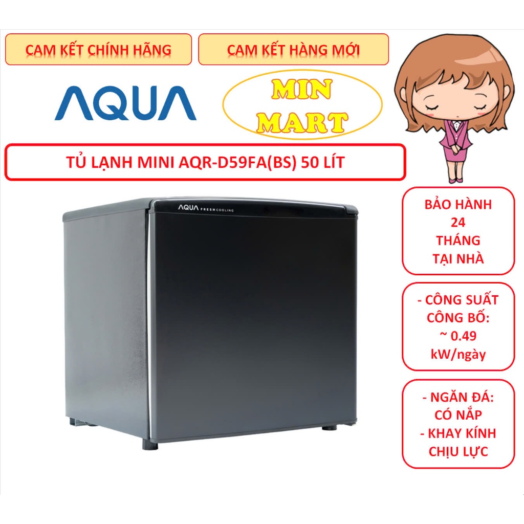[Hỏa tốc] Tủ lạnh Mini AQUA AQR-D59FA(BS) 50 lít: Cam Kết Chính Hãng, Hàng Mới Đập Hộp, Hãng Bảo Hàn