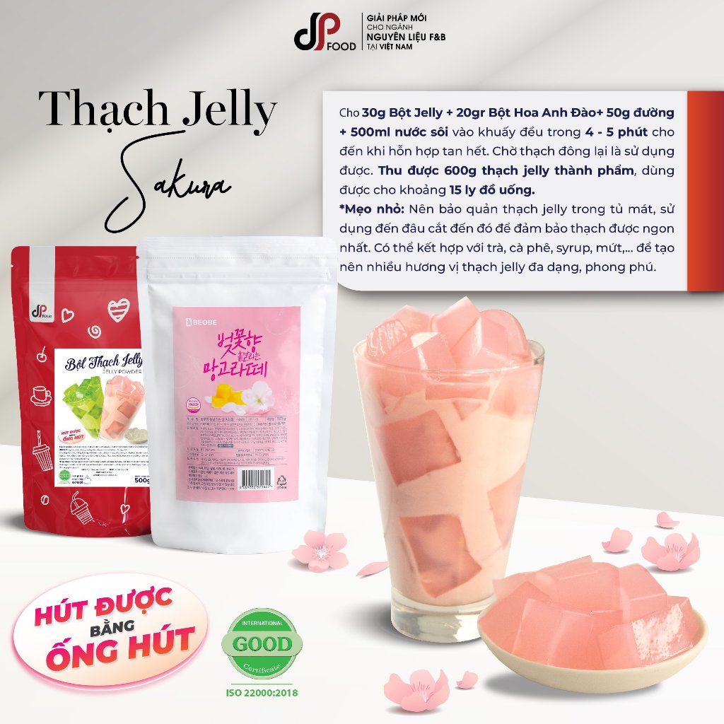 Bột Jelly DPFOOD - Gói 500G - Làm Thạch Hút, Topping Trà Sữa, Trà Trái Cây, Thạch Freeze Đá Xay,...