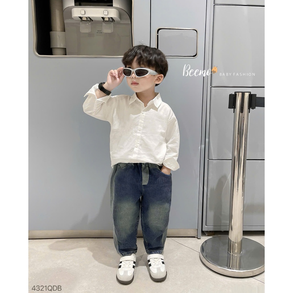 Quần jeans bé trai, quần jeans Beemo phối line cá tính bé trai 1 tuổi đến 7 tuồi jeans co giãn form 