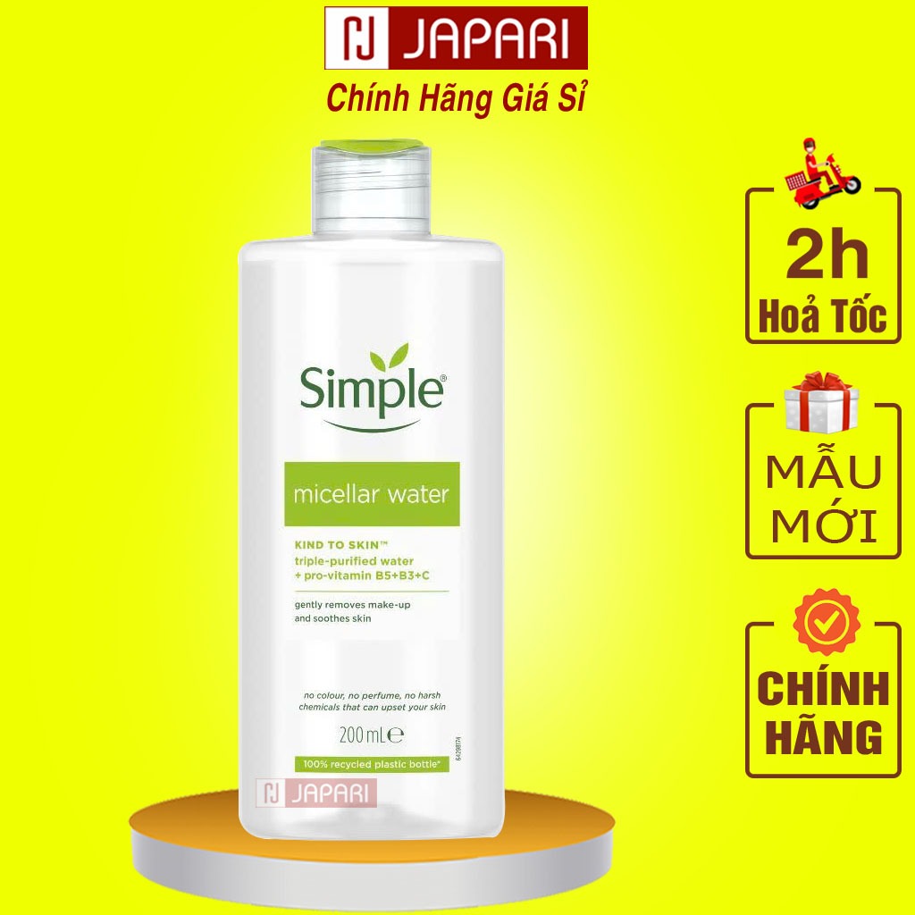 Nước Tẩy Trang Simple 200ml CHÍNH HÃNG Cho Da Dầu Mụn,Da Nhạy Cảm, Khô - Tẩy Trang Simple Micellar J