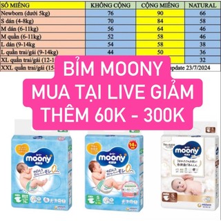 Bỉm Moony dán/ quần nội địa Nhật các size Nb82/S76M58/L54/L44/XL38/XXL26